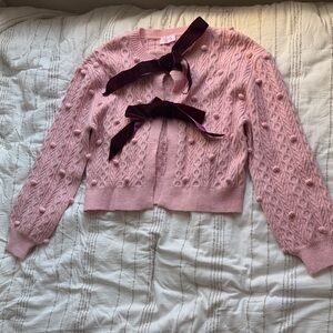 Pink Lily Pink Cable-Knit Ribbon Tie Sweater Cardigan